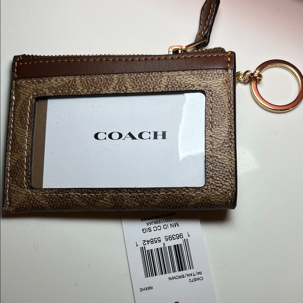 Coach Signature Brown and Tan Card Wallet - Picture 3 of 4